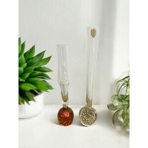 2 Controlled Bubble Glass Bud Vases Sweden Clear Denmark Peach Base Portugal